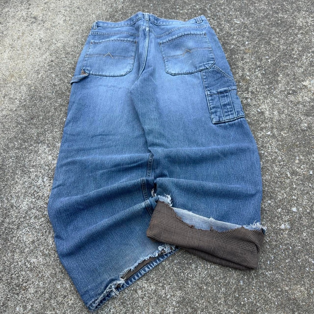 Vintage Y2K Urban Pipeline Flannel Lined Jeans Baggy Wide Leg Blue 36x32 (f9)